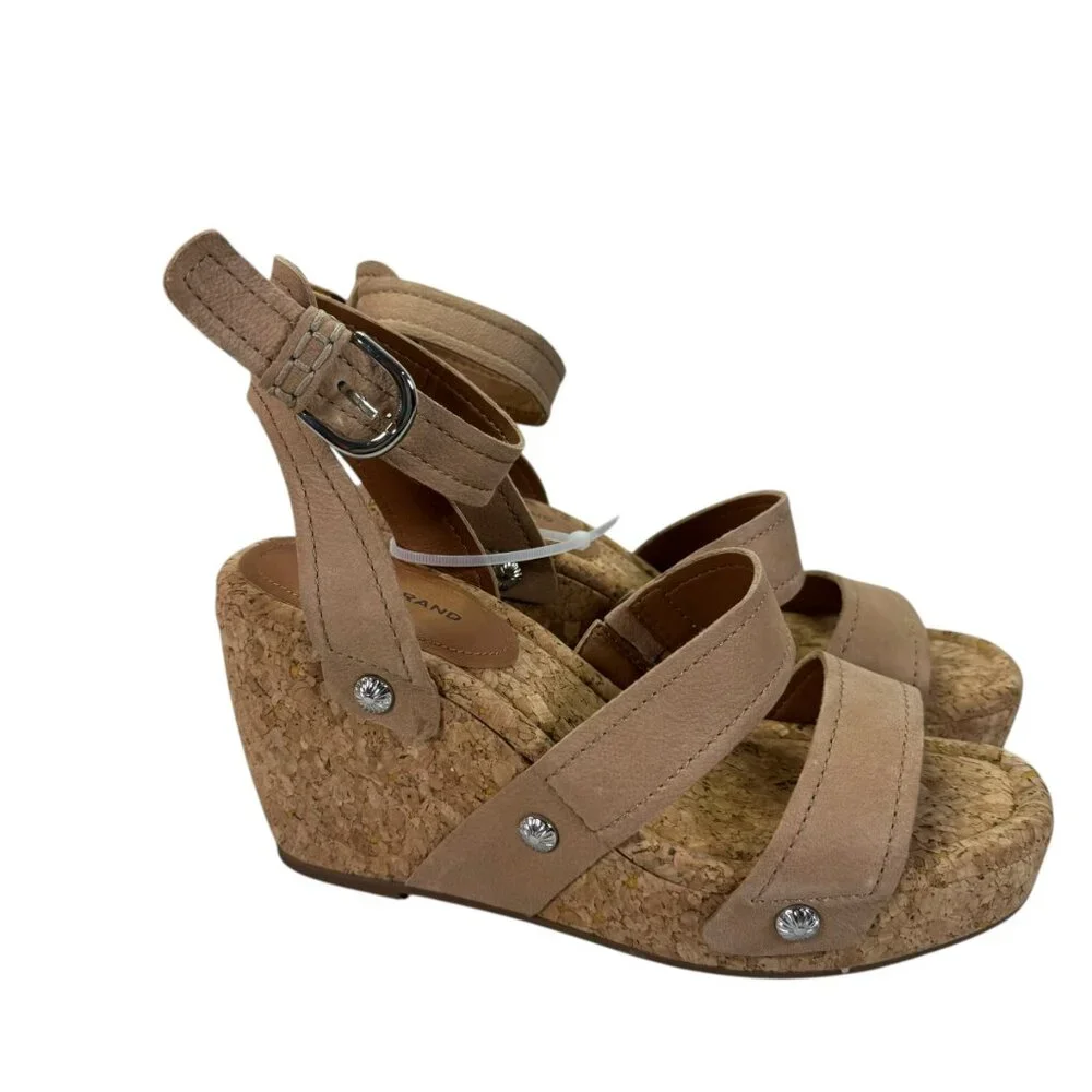 Lucky Brand Tan Leather Cork Wedge Sandals NWT Size 9 Platform Ankle Strap
